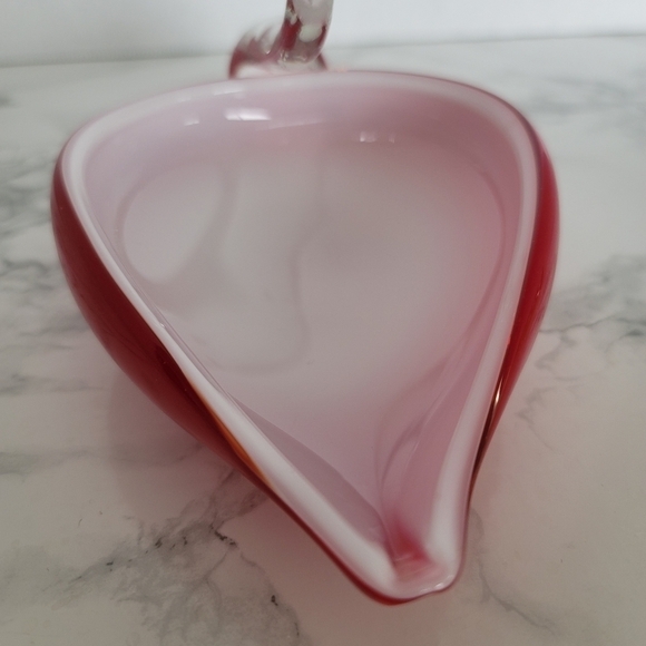 Glass Art Swan Red White Clear Figurine Dish Decorative - Picture 4 of 8